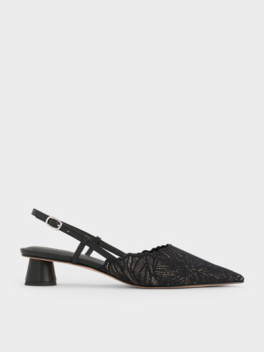 Meja Floral Pointed-Toe Slingback Pumps, Black Textured, hi-res
