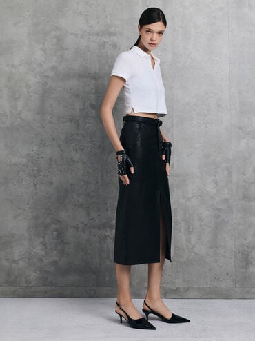 Patent Stiletto-Heel Pointed-Toe Slingback Pumps, Black Patent, hi-res