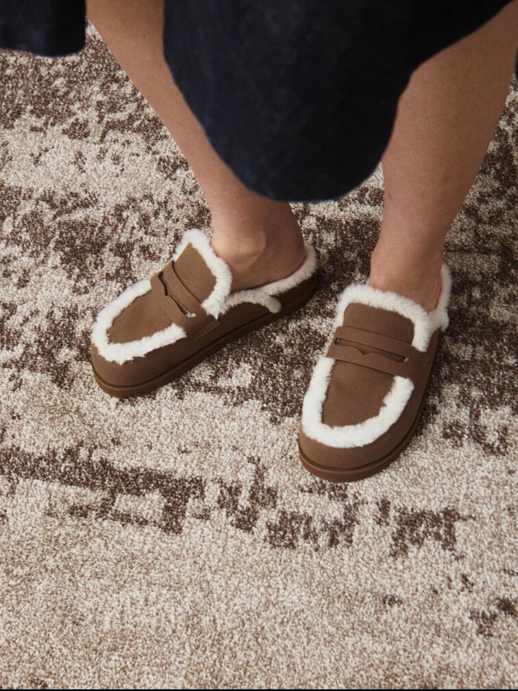 Recycled-Fur Flatform Mules, Brown, hi-res