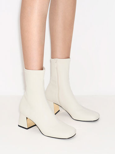 Jully Metallic Trapeze Heel Ankle Boots, Chalk, hi-res