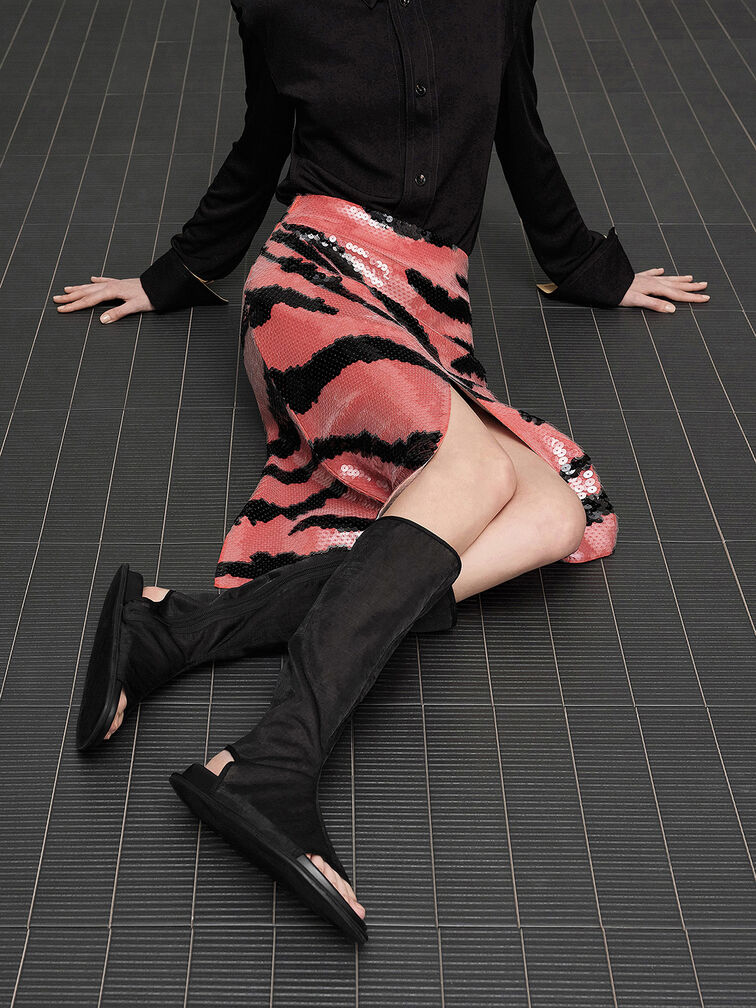 صندل لورين برقبة مصنوع من قماش شبكي مزين بفتحات, أسود خشن, hi-res