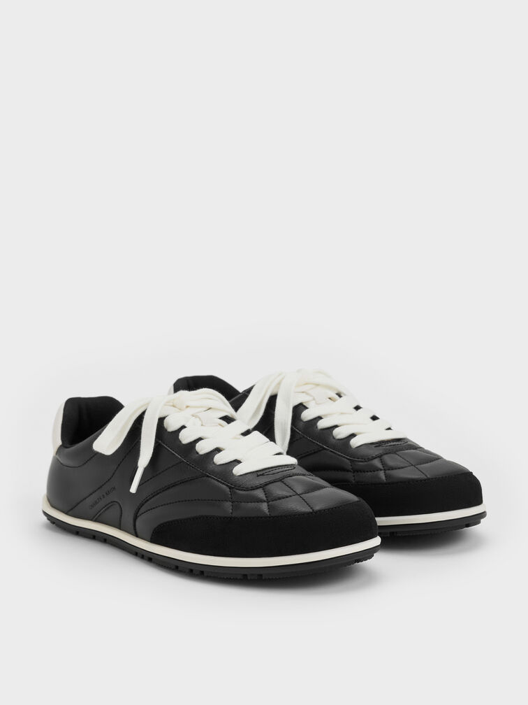 حذاء سنيكرز برقبة قصيرة شامواه صناعي, أسود, hi-res