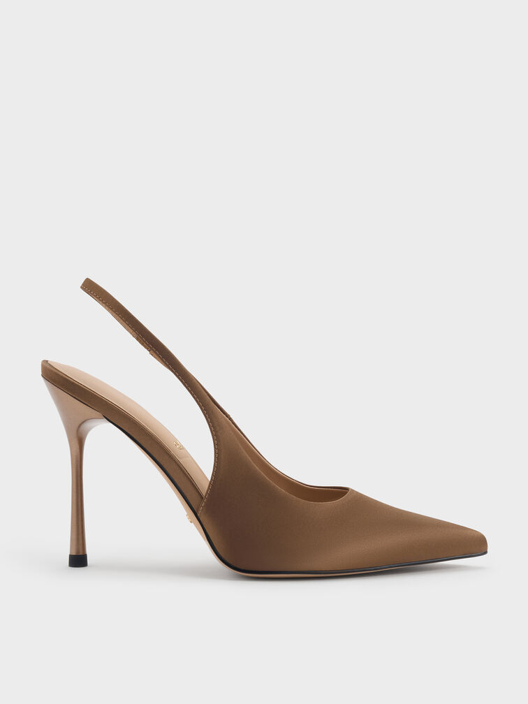 Siletto Slingback Pumps, Brown, hi-res