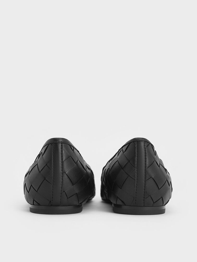 حذاء باليه إيڤيت مسطح منسوج ومزين بفيونكة, أسود, hi-res