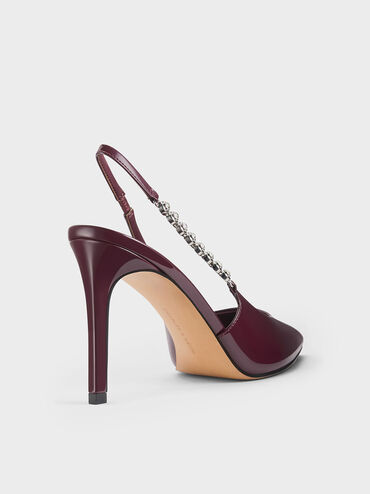 Flores Patent Gem-Strap Slingback Pumps, Burgundy, hi-res