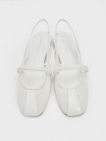 Ellory Mesh Slingback Mary Jane Flats, White, hi-res