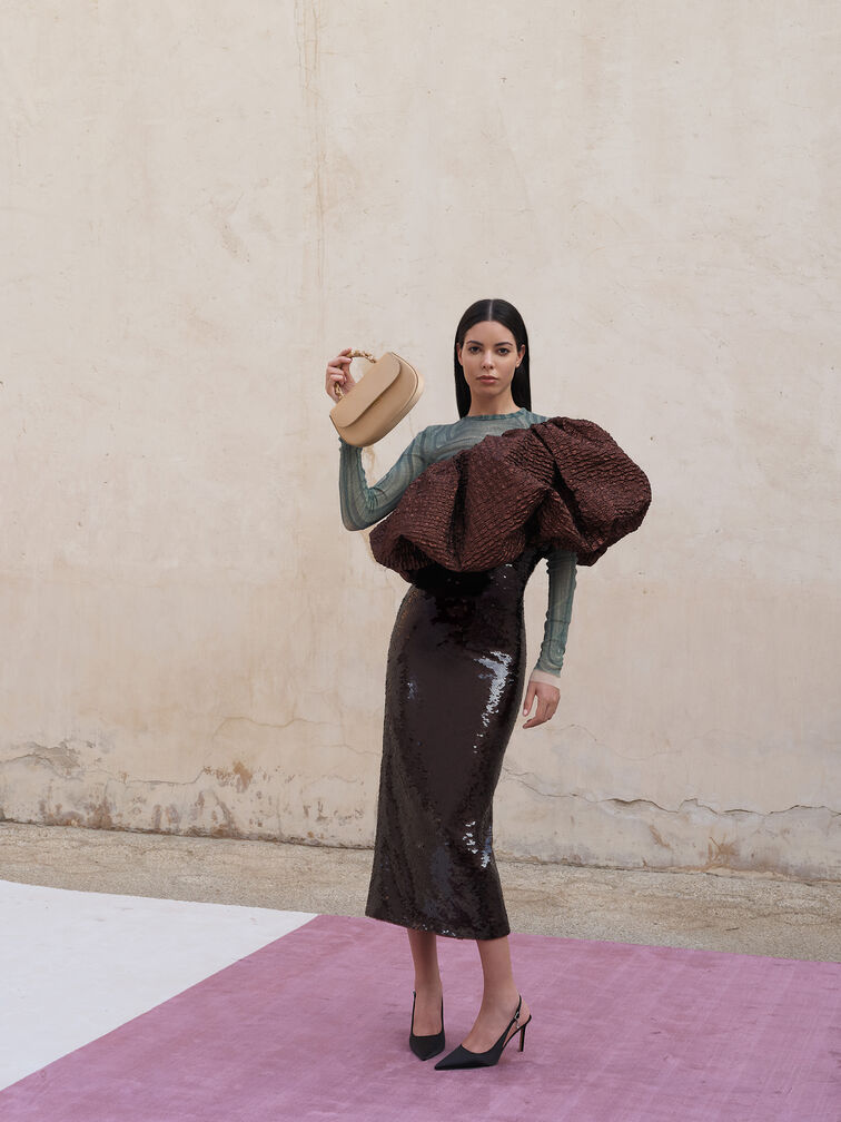 Eilian Satin Braided Top Handle Bag, Champagne, hi-res