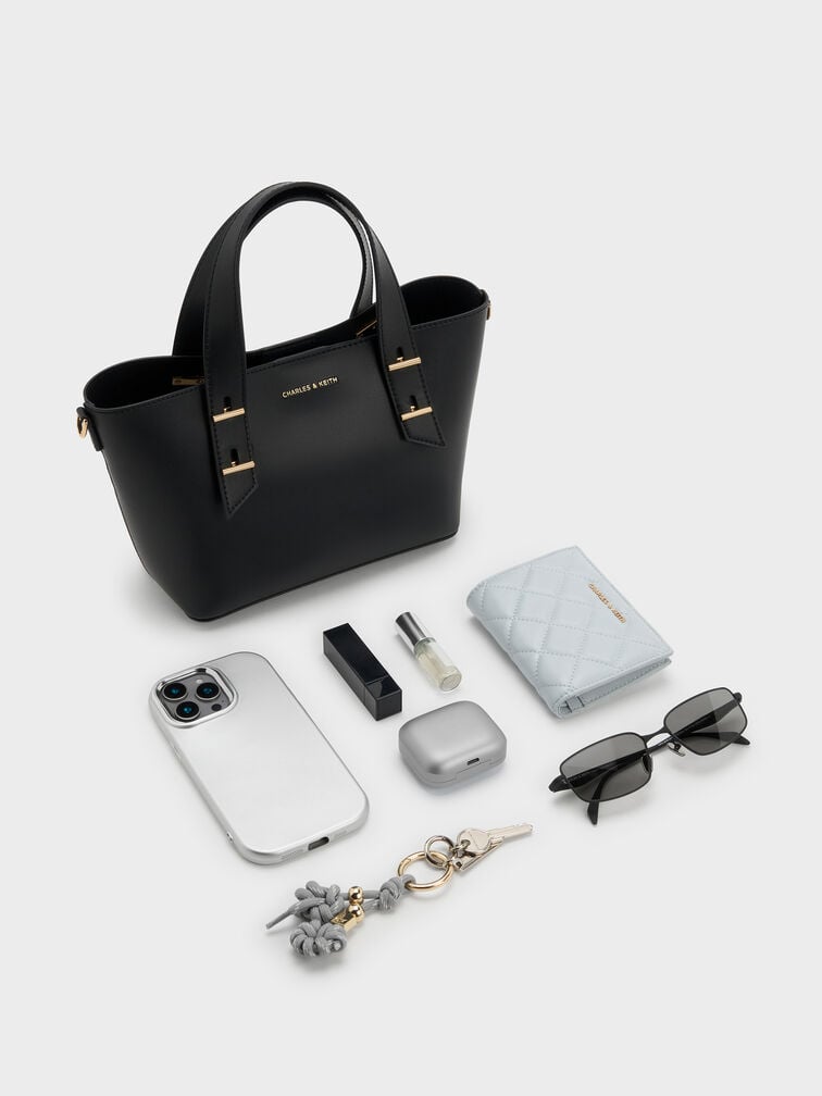 حقيبة توت شانيا صغيرة بمقبض مزدوج, أسود, hi-res