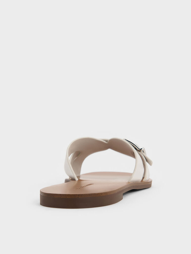 Belted Slide Sandals, White, hi-res