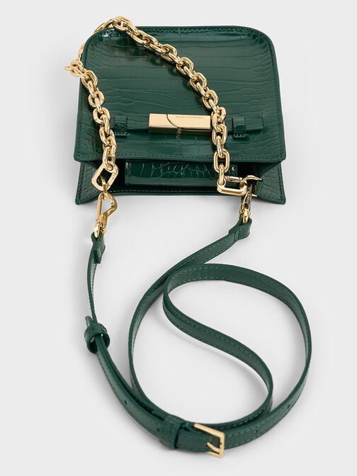 Aurelia Croc-Effect Metallic-Accent Crossbody Bag, Dark Green, hi-res