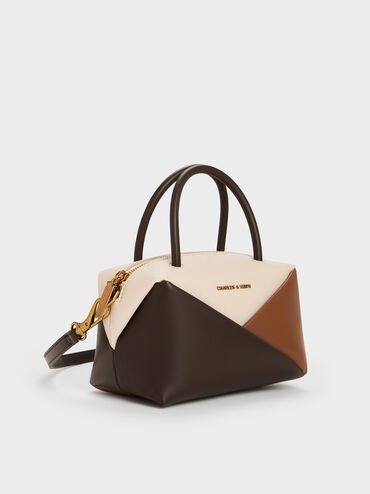 Midori Colourblock Geometric Bowling Bag, Multi Brown, hi-res