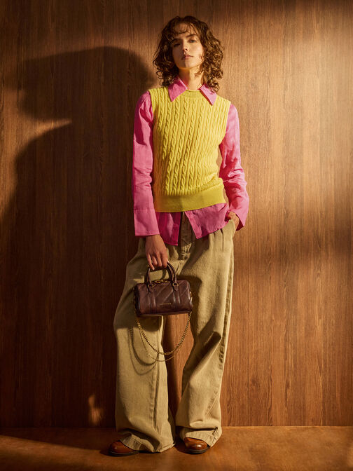 Philomena Panelled Chain-Handle Bowling Bag, Distressed Coffee, hi-res