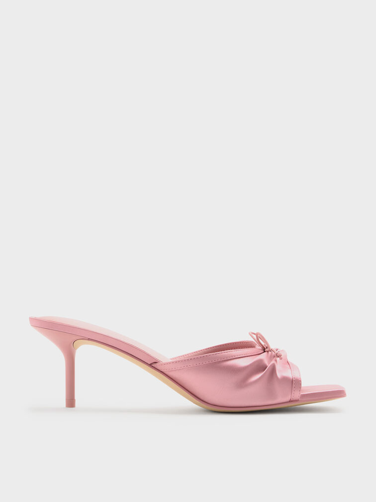 Sadira Satin Heeled Mules, Pink, hi-res