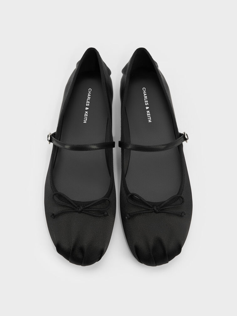 حذاء إميكو المسطّح من الساتان بحلية فيونكة وتصميم ماري جين, أسود, hi-res