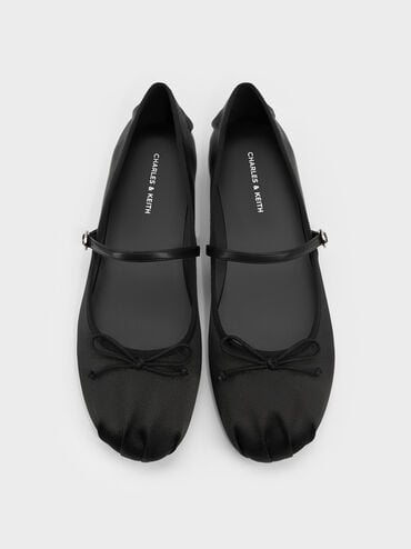 حذاء إميكو المسطّح من الساتان بحلية فيونكة وتصميم ماري جين, أسود, hi-res