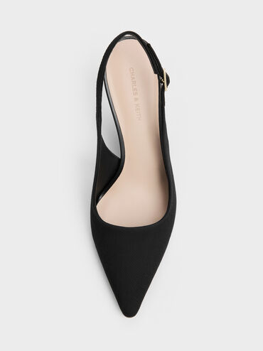 Kerra Twill Pointed Slingback Pumps, Black Textured, hi-res