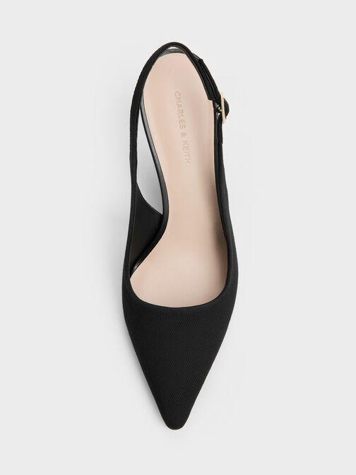 Kerra Twill Pointed Slingback Pumps, Black Textured, hi-res