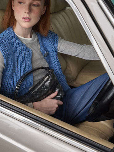 حقيبة كتف إيفيت بتصميم منسوج, أسود كلاسيكي, hi-res