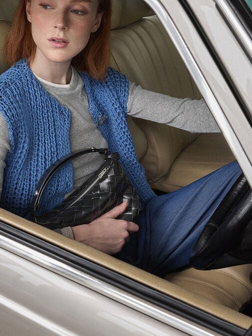 Ivette Woven Shoulder Bag, Noir, hi-res