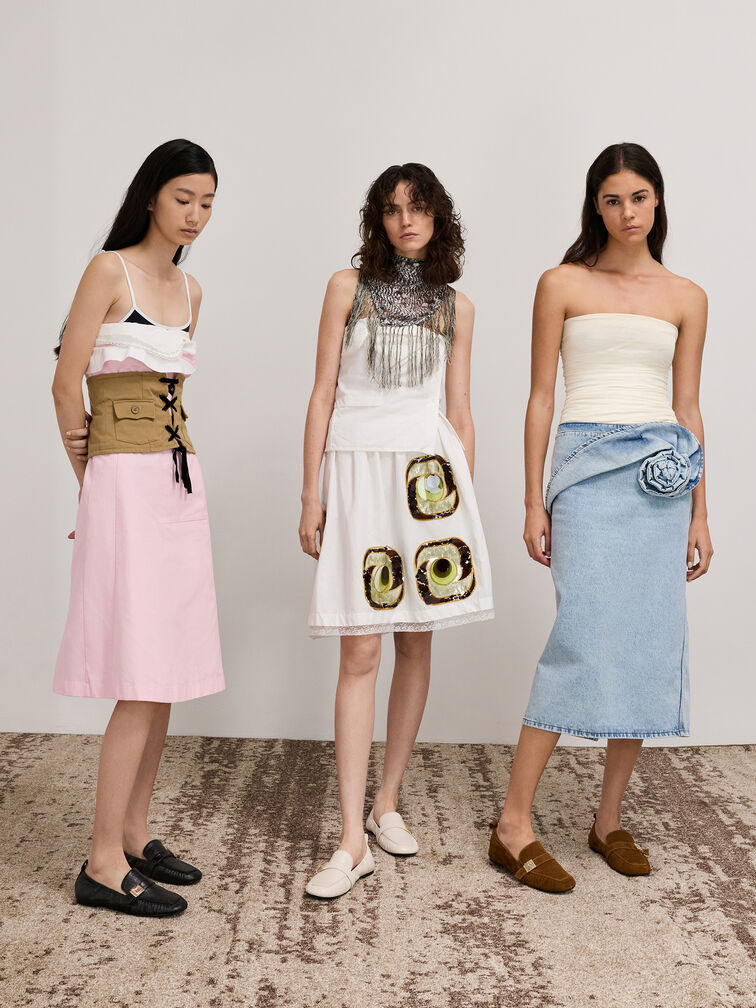 Cody Leather Metallic-Buckle Ruched Loafers, Black, hi-res