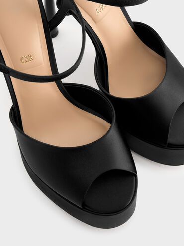 حذاء فرانشيسكا ذو الكعب العالي المفتوح من الأمام, أسود خشن, hi-res