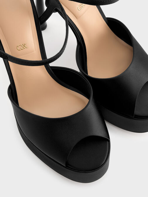 حذاء فرانشيسكا ذو الكعب العالي المفتوح من الأمام, أسود خشن, hi-res