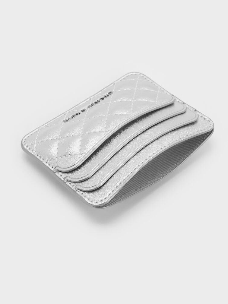 Cleo Metallic Quilted Card Holder, Silver, hi-res
