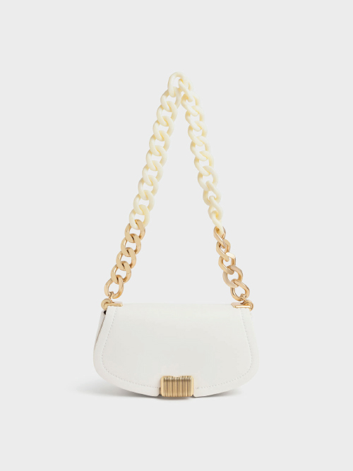 Sonnet Two-Tone Chain Handle Shoulder Bag - White