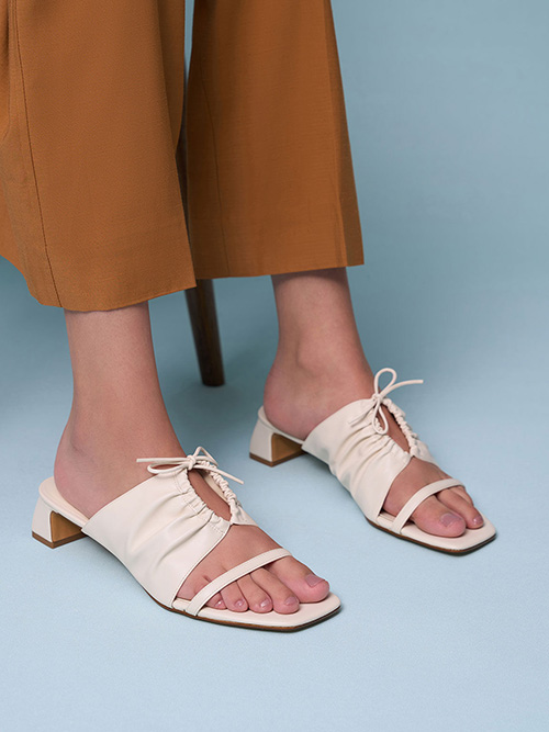 Bow-Tie Ruched Heeled Mules