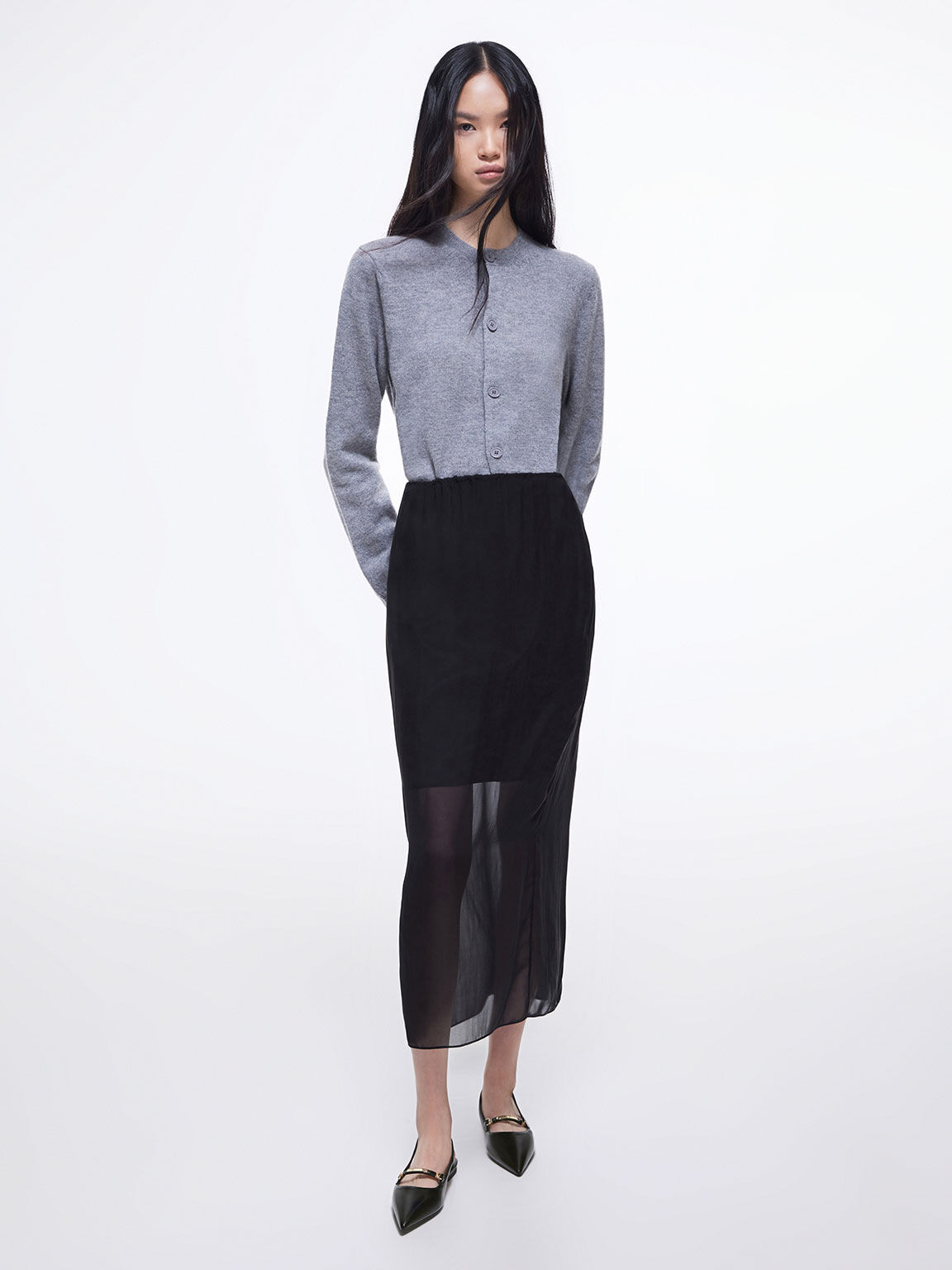  Women’s metallic bar accent slingback flats in black - CHARLES & KEITH