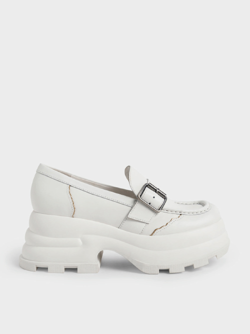 Jules Platform Buckled Loafers - White