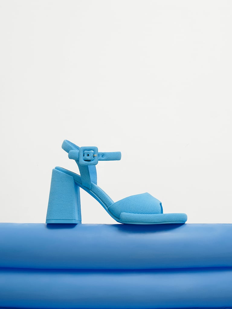 Woven Trapeze Heel Buckled Sandals in blue  - CHARLES & KEITH