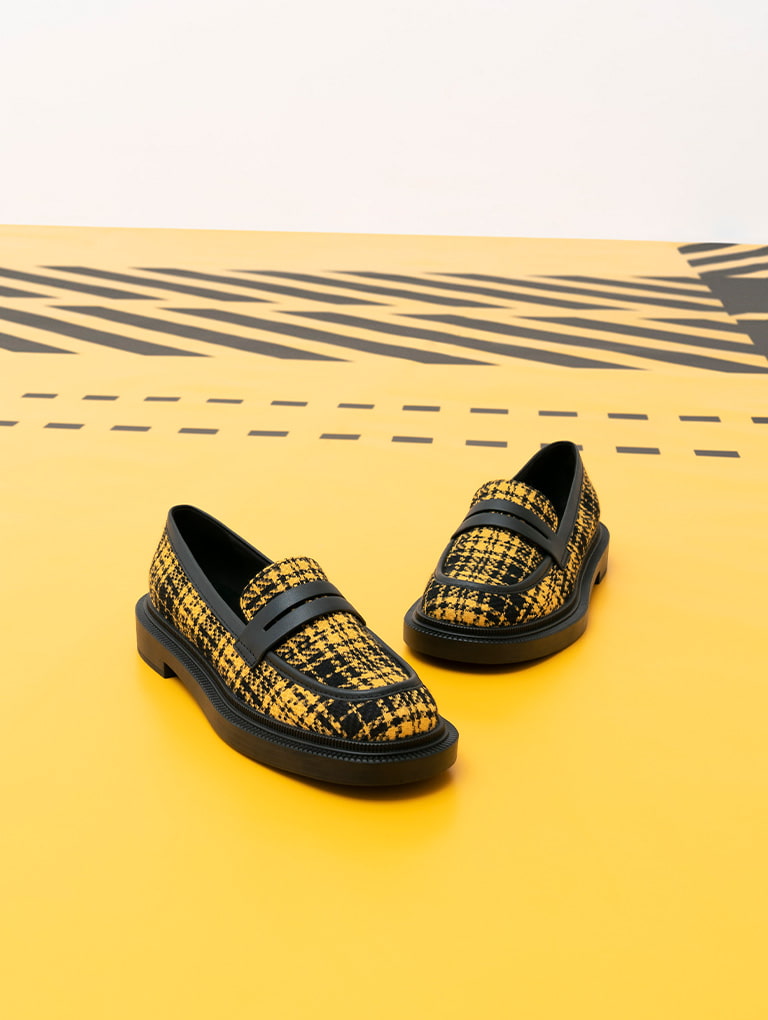 Checkered Penny Loafers in yellow - CHARLES & KEITH