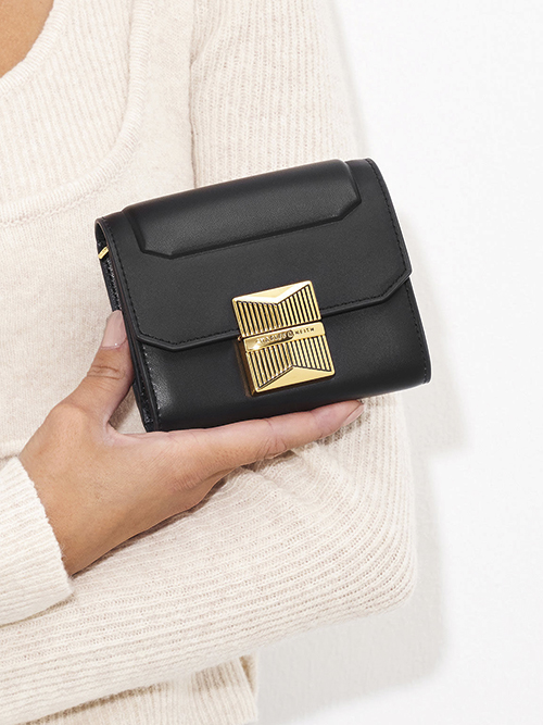 Kalinda Metallic Accent Wallet, Black