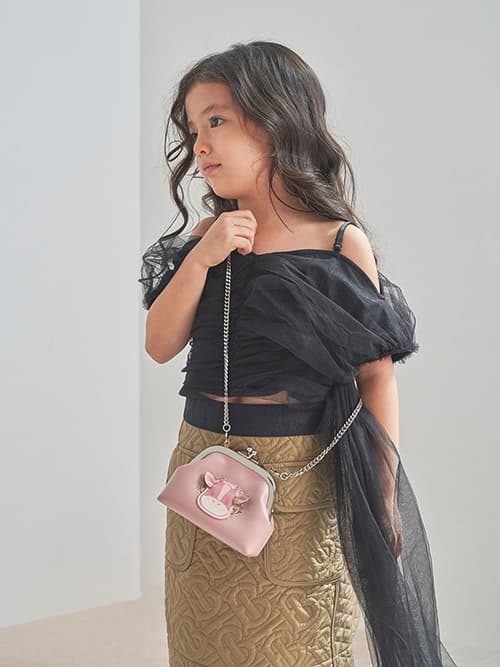 Girls' Cow Motif Pouch, Pink