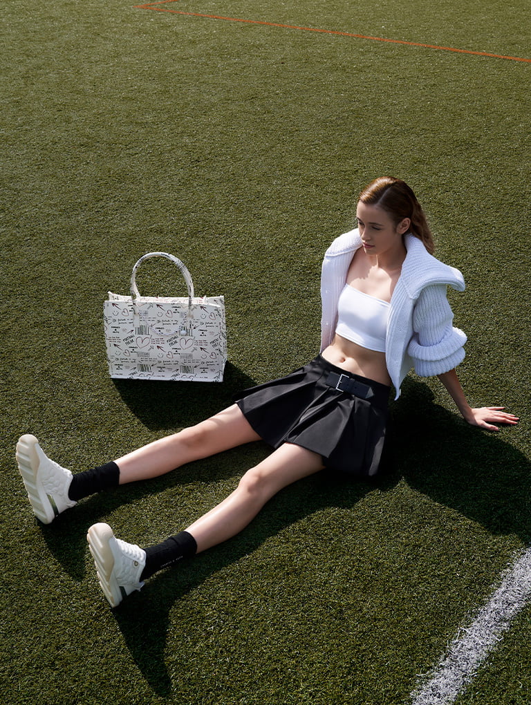 Women’s nylon low-top sneakers and graffiti-print tote bag  - CHARLES & KEITH