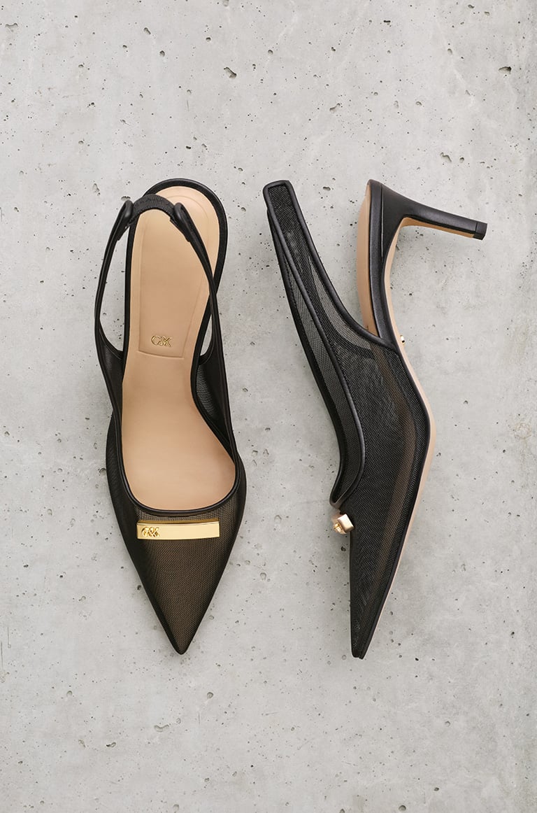 Women’s Mesh Pointed-Toe Slingback Pumps in black - CHARLES & KEITH