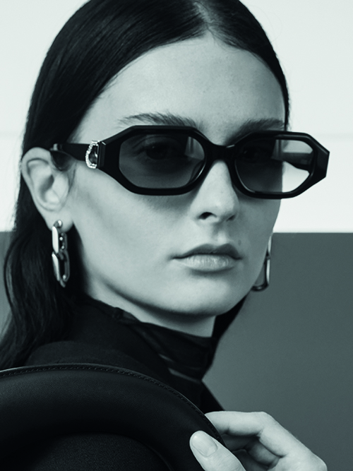 Gabine Swarovski Crystal Oval Sunglasses - Black