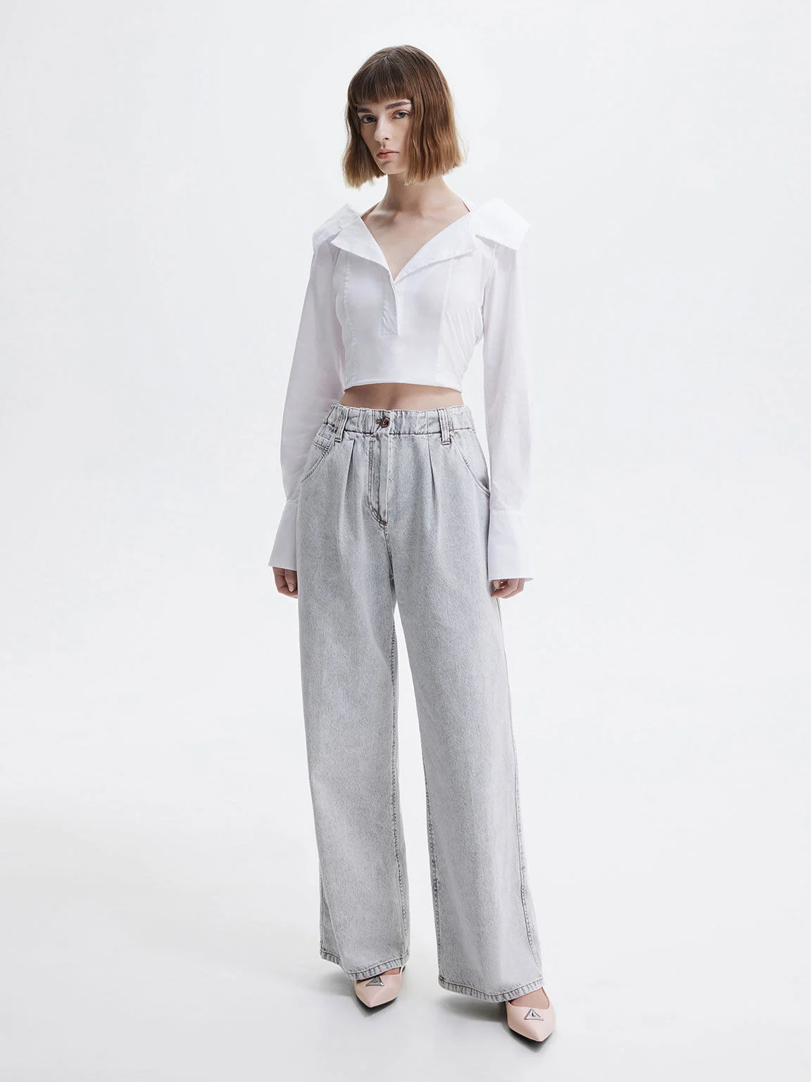  Women’s Trice metallic accent pointed-toe flats in nude - CHARLES & KEITH