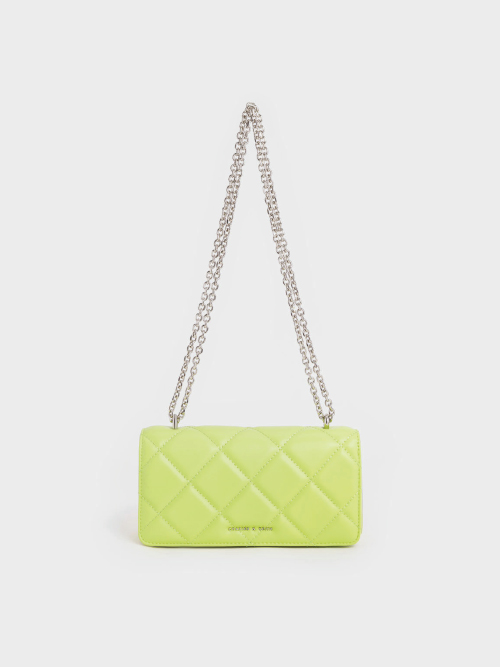 Paffuto Chain Handle Quilted Long Wallet - Lime