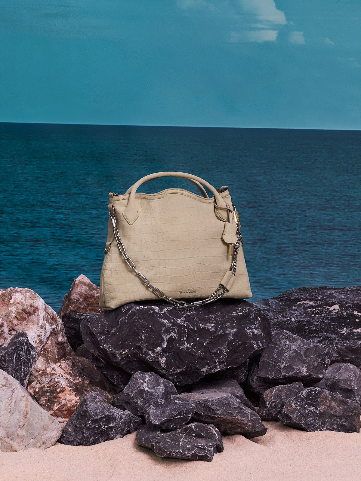 Dusted Oat Delfina Chain Tote Bag - CHARLES & KEITH