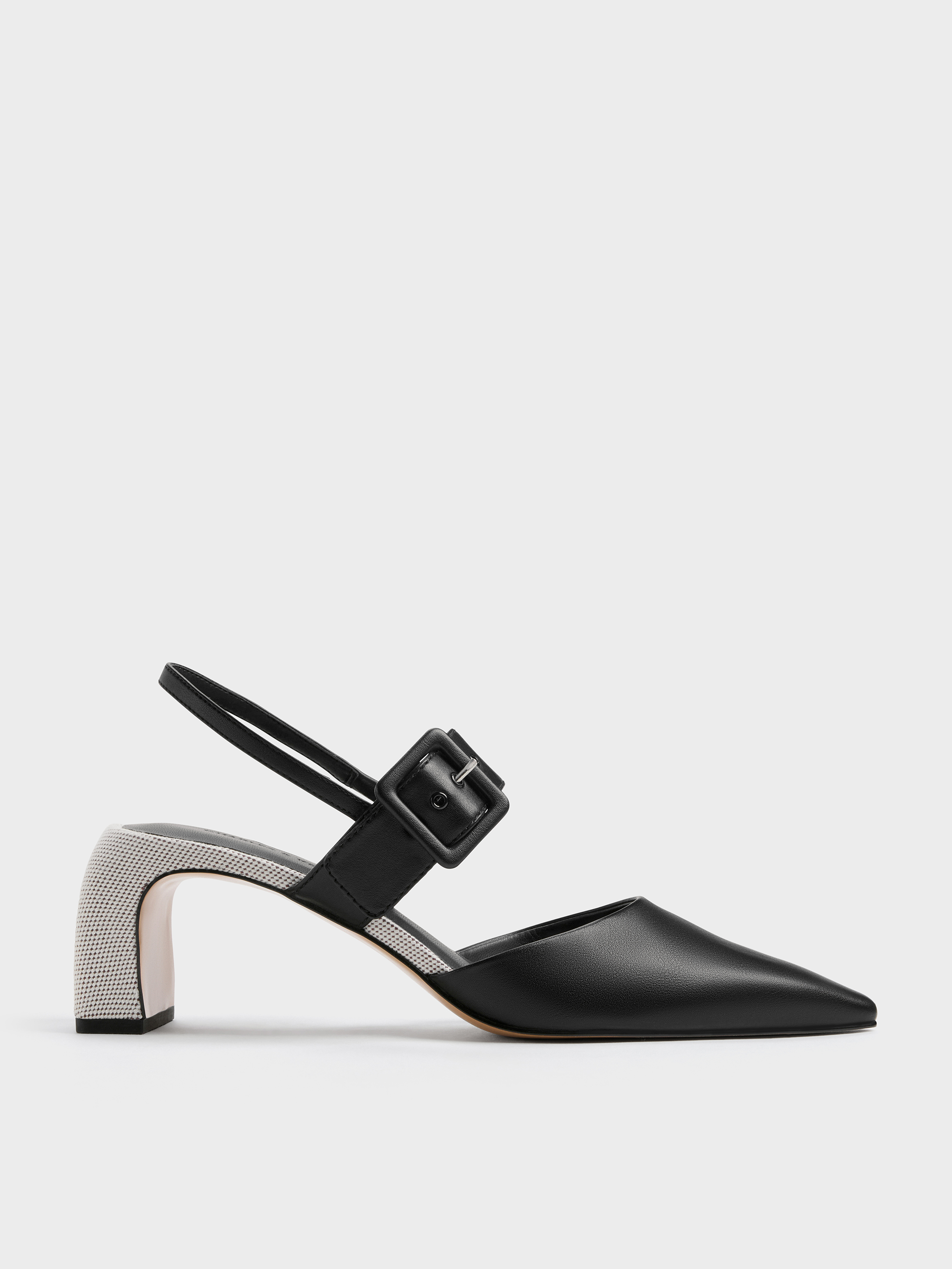 Black Two-Tone Buckled Pointed Slingback Pumps - Black - CHARLES & KEITH SA