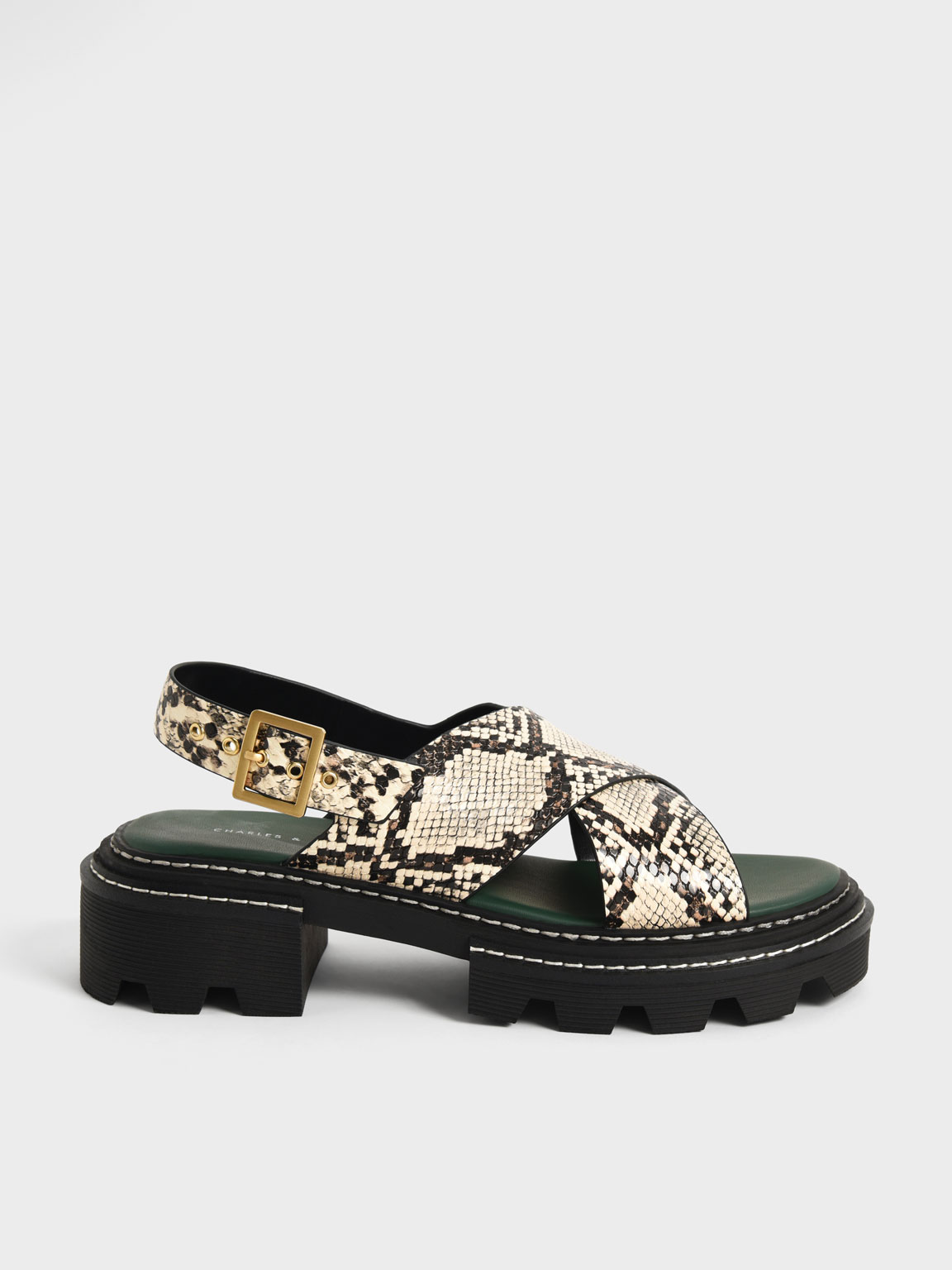 Animal Print Natural Perline Snake Print Crossover Slingback Sandals CHARLES KEITH SA