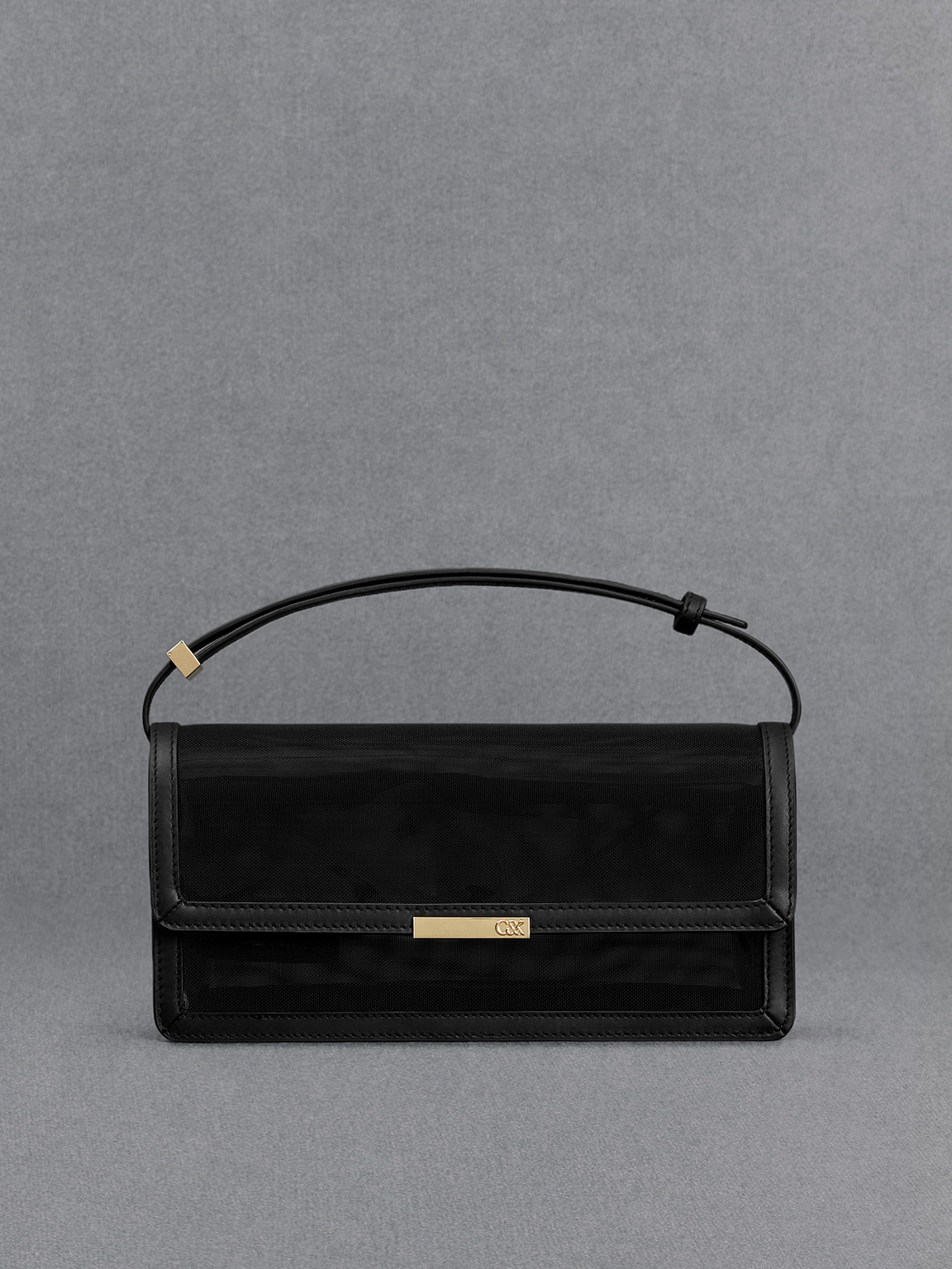Black Mesh & Leather Shoulder Bag - CHARLES & KEITH SA