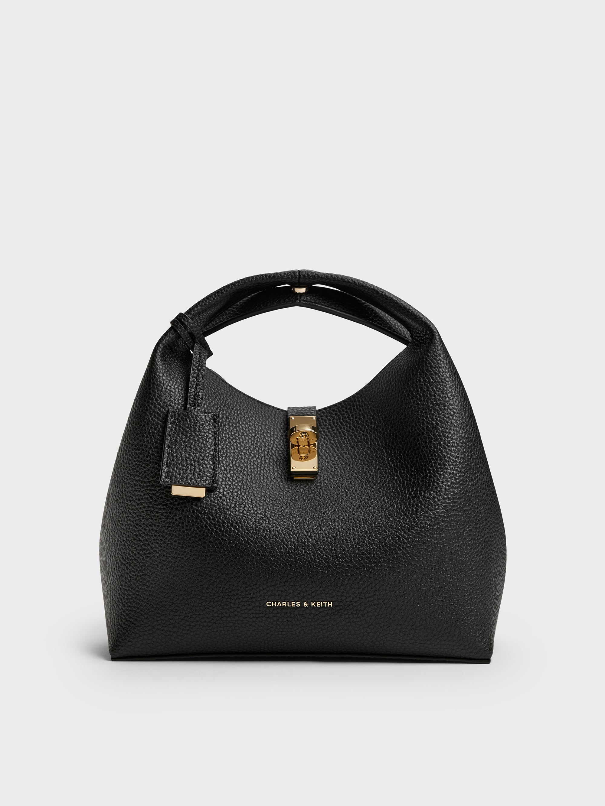 Black Chance Turn-Lock Bucket Bag - Black - CHARLES & KEITH SA