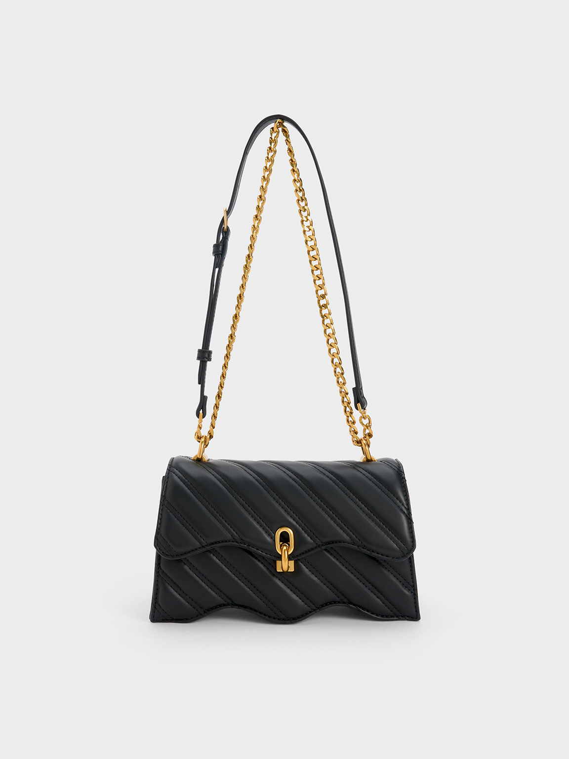 Black Freja Wavy Trapeze Crossbody Bag - CHARLES & KEITH SA Black Freja Wavy Trapeze Crossbody Bag - CHARLES & KEITH SA
