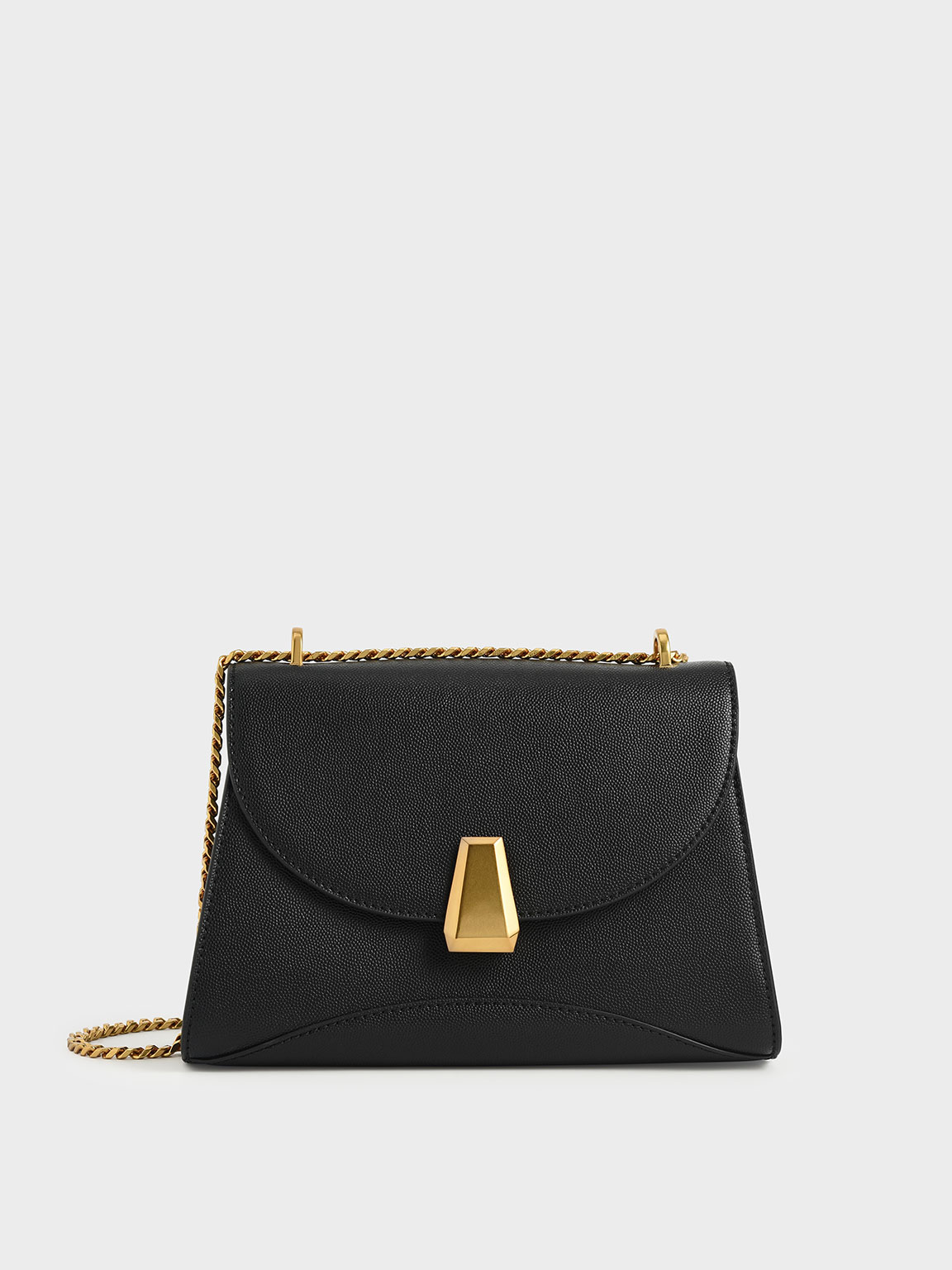 Black Metallic Push-Lock Trapeze Shoulder Bag - CHARLES u0026 KEITH SA