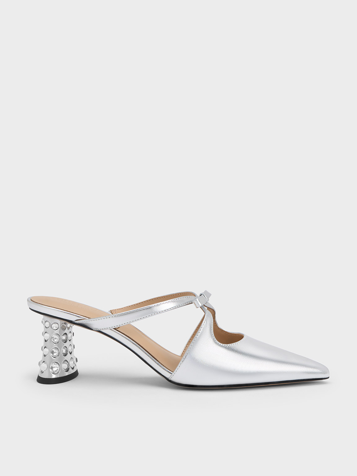 Silver Bow Crossover Gem-Embellished Mules - CHARLES & KEITH SA Silver Bow Crossover Gem-Embellished Mules - CHARLES & KEITH SA