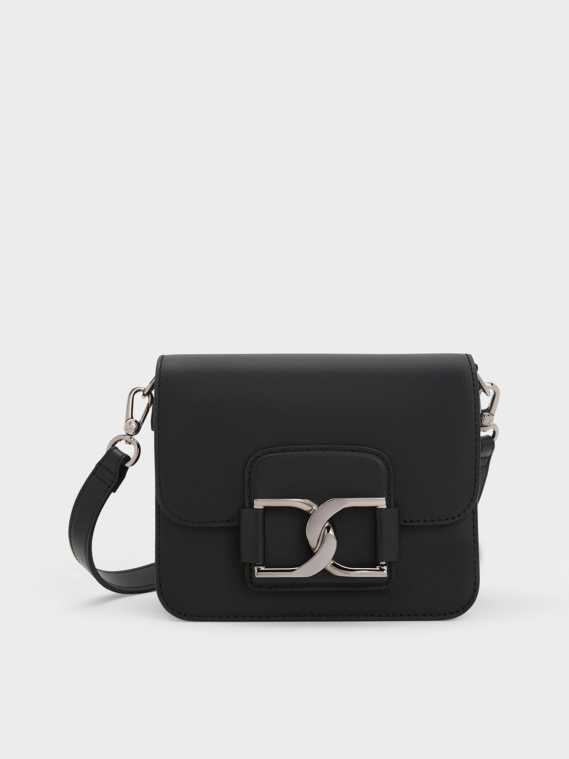 Noir Gabine Leather Crossbody Bag - CHARLES & KEITH SA Noir Gabine Leather Crossbody Bag - CHARLES & KEITH SA