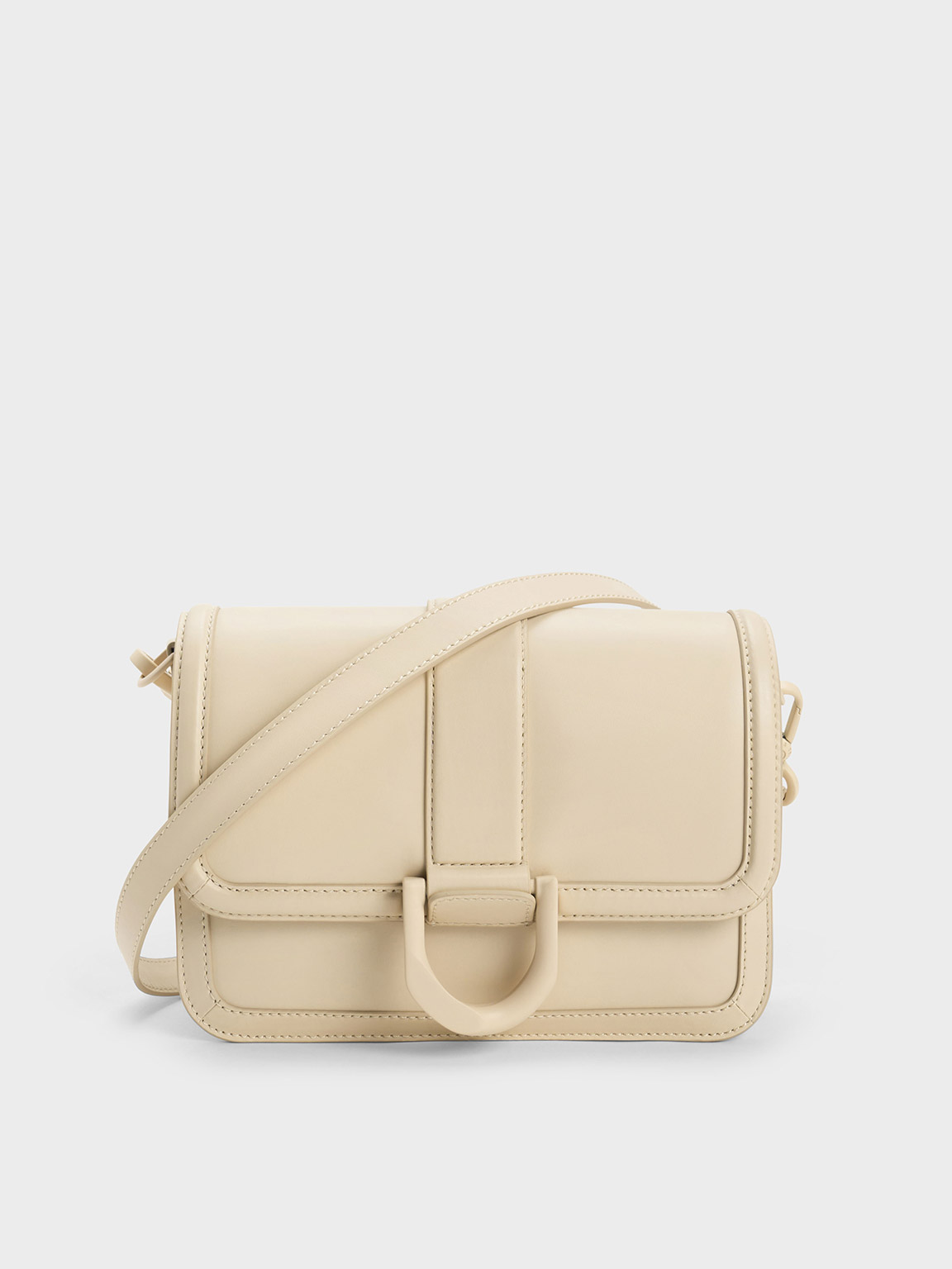 Chalk Gabine Leather Crossbody Bag - CHARLES & KEITH SA